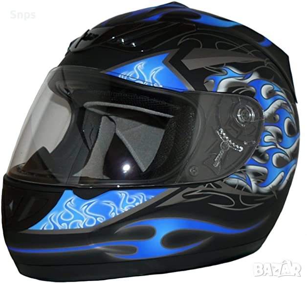 Каска за мотор ProtectWear, интегрална каска, черен мат/синьо, XL 61-62 см , снимка 1