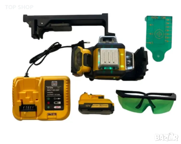 Лазерен 3D -  360 градуса нивелир с 2 батерии 12V 3 AH, 3 лъча, снимка 1
