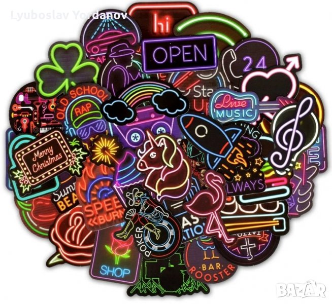 Водоустойчиви 50х броя стикери Неон/Neon (лаптопи,каски,коли,PS5,тротинетки,скейтборди,мотоциклети), снимка 1