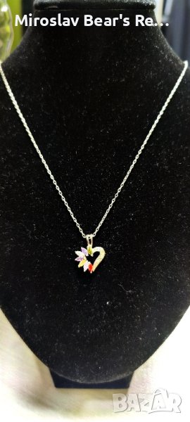 Нежна Сребърна Висулка Сърце от Цветни Циркони върху дълъг синджир около 60см , снимка 1