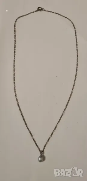 Сребърен синджир с висулка перла, снимка 1