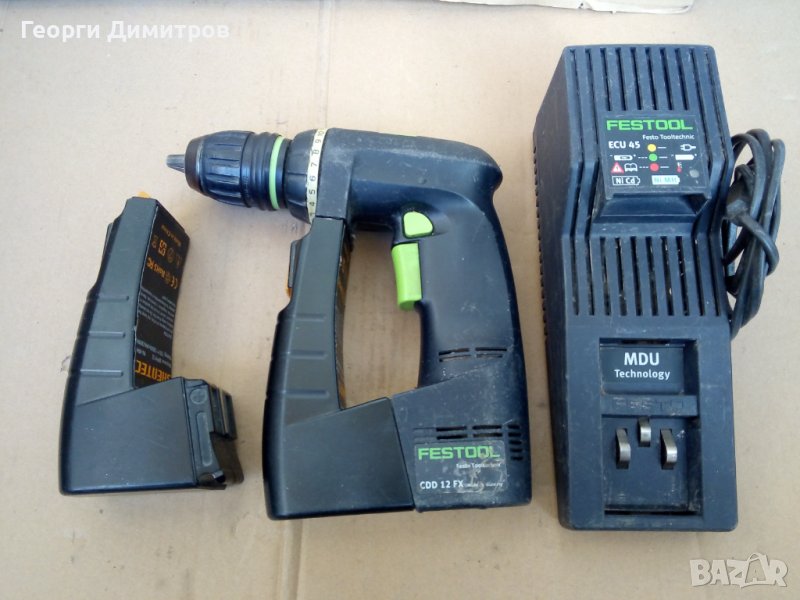 винтоверт Festool CDD12FX комплект 12V NiMH - две батерии 3.0Ah и зарядно, отличен, снимка 1