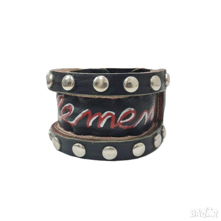 Тъмно Кафяв Кожен Маншет в Пънк/Рок Стил, Гривна с Капси, снимка 1