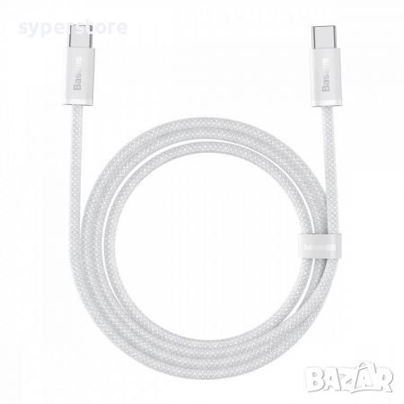 Кабел USB Type C - Type C M/M 2m 100W Baseus CALD000302 Бяла оплетка Cable USB Type-C to Type-C, снимка 1