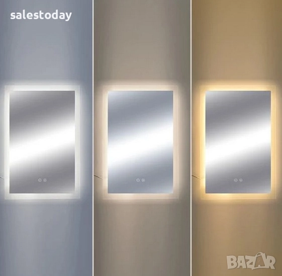 Огледало за баня, LED осветление- 3 цвята, 50x70 см, снимка 1