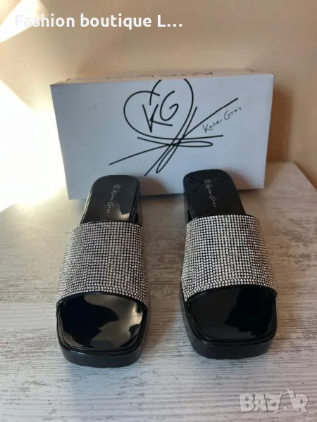 Kate Gray Нови сандали целите в диаманти в черен цвят с дебел ток 38 номер 🖤, снимка 1