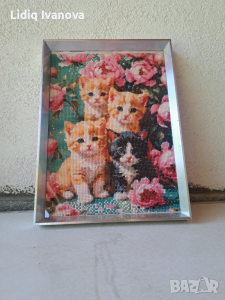 Диамантен гоблен котки-готов и рамкиран, снимка 1