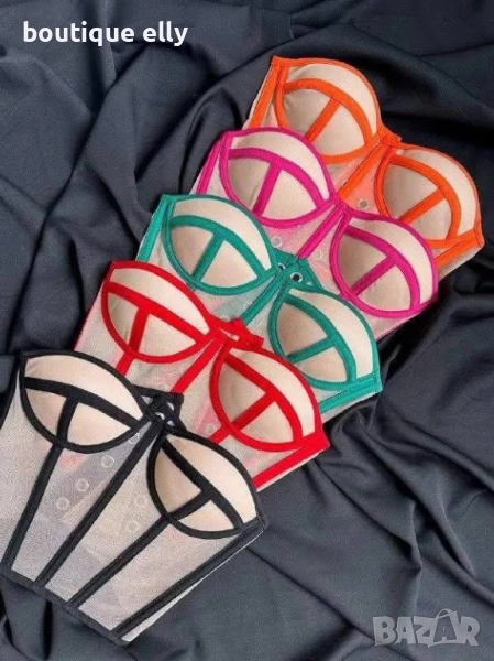 дамско бюстие в зелено, оранжево и червено, снимка 1