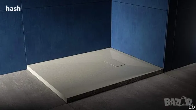 Корито за душ кабина (70 x 90 H 2,5 cm, сив), стъклена смола, ефект на камък, снимка 1