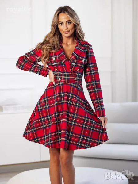 Дамска червена карирана рокля, снимка 1
