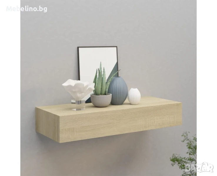 Стенен рафт с чекмедже, дъб,   МДФ, снимка 1