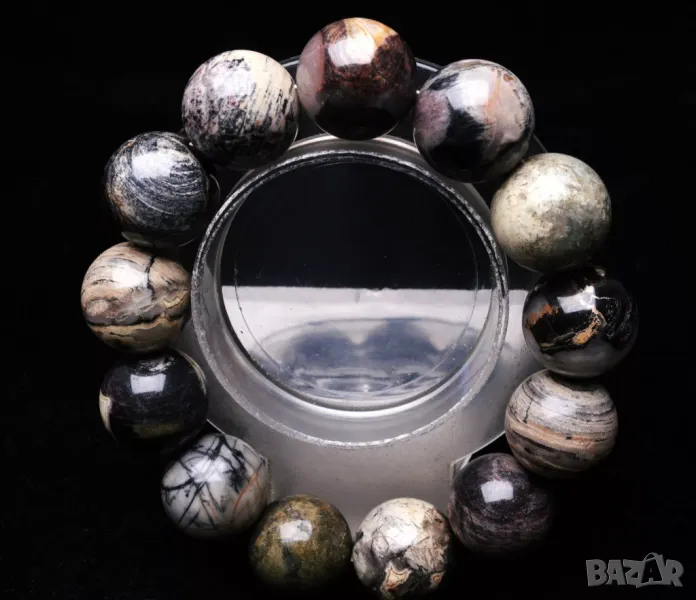 Гривна 18мм, черен цъвтящ жадеит 111гр. подходяща за подарък, снимка 1