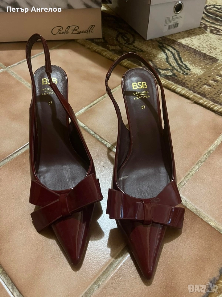 Лачени обувки BSB с панделка в цвят бордо, снимка 1