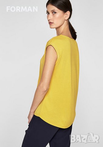 Блуза в цвят ГОРЧИЦА с красиво деколте обшито с прозрачни синци, снимка 3 - Тениски - 37893050