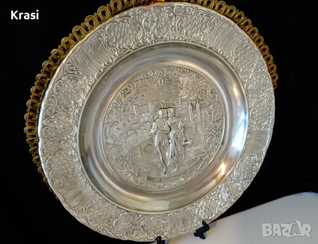 Калаена чиния,пано,картина Влюбени 31 см.,калаена сватба. , снимка 11 - Антикварни и старинни предмети - 47644067