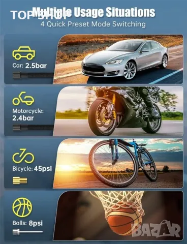 Нагнетател за гуми Oasser, преносим въздушен компресор, безжична въздушна помпа за автомобилни гуми, снимка 7 - Аксесоари и консумативи - 48770433