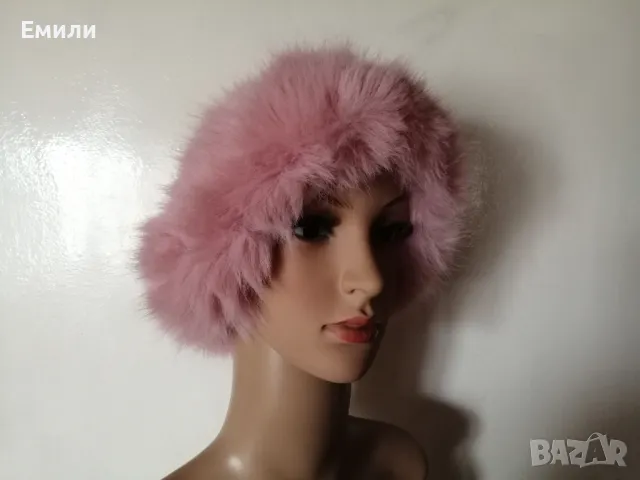 Дамска пухкава шапка в розов цвят, снимка 8 - Шапки - 48422792