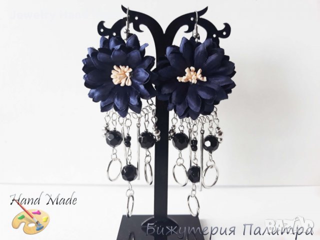 Страхотни обеци "Син цвят"-ръчно изработени, снимка 2 - Обеци - 32535561