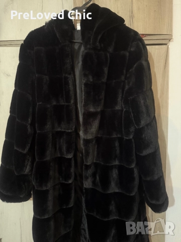 Пухено дълго черно яке , снимка 2 - Якета - 52644340