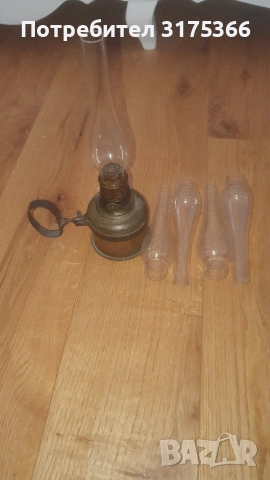 Стара тежка бронзова газена лампа с резервни шишета