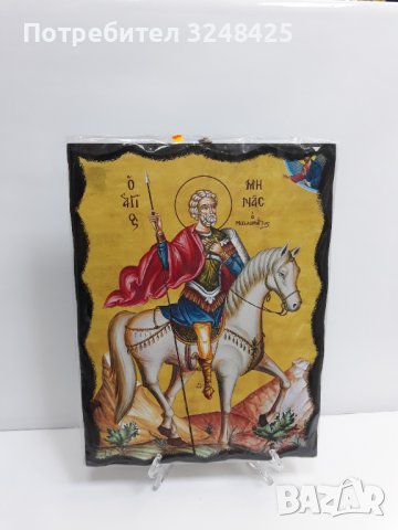 Голяма икона на Свети Мина - Закрилник на Семейството - ръчна изработка, снимка 9 - Икони - 37640239