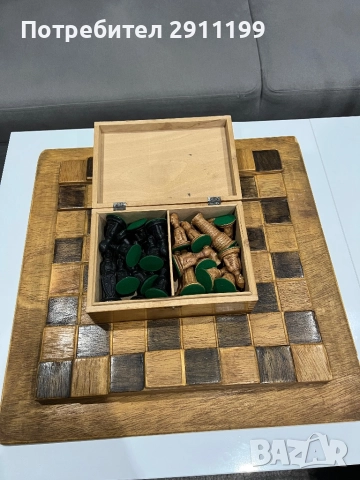 Голям антикварен шах (50 х 50см.), снимка 11 - Шах и табла - 52096398