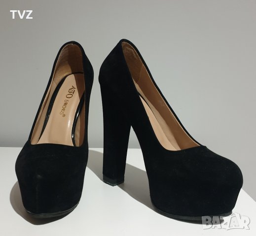 Дамски велурени обувки на ток, снимка 2 - Дамски обувки на ток - 38721429