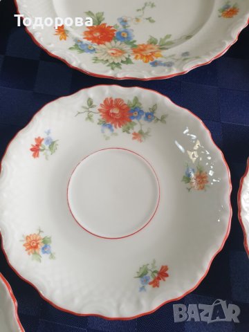 Старинни порцеланови барокови чинии с червен кант  -Schumann - Бавария , снимка 4 - Сервизи - 42958540