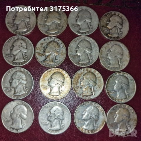 Сребърен четвърт куотър долар различни години  по избор от 1938 до 1960, снимка 1 - Нумизматика и бонистика - 43675813