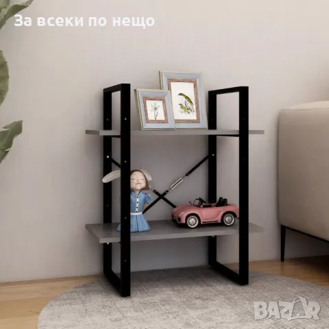 2-етажна библиотека, сива, 60x30x70 см, борово дърво масив Код P450, снимка 3 - Секции и витрини - 50062873