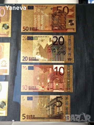 Евро банкноти, златисти , двустранни плакети в рамка с размер 45 / 30 см., снимка 4 - Нумизматика и бонистика - 52800775