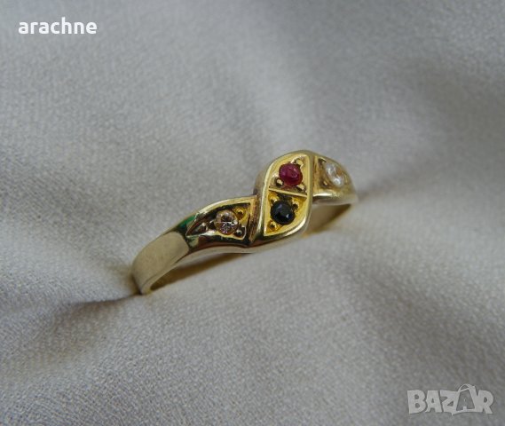 Позлатен сребърен пръстен с рубин,сапфир, бял и жълт топази, снимка 2 - Пръстени - 27446923