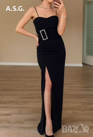 Елегантна дълга черна рокля, снимка 3 - Рокли - 52683309