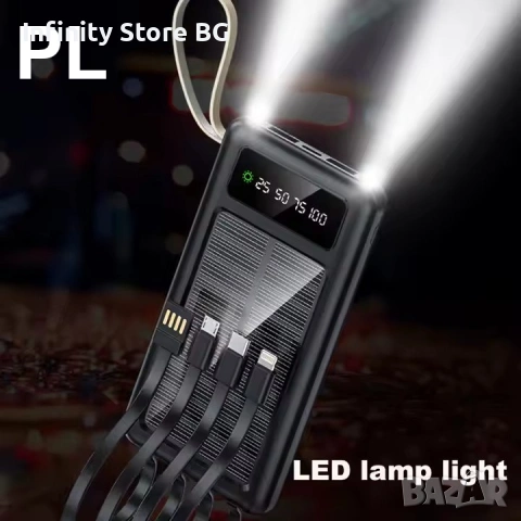 🔋☀️ Соларна батерия с LED дисплей KLGO KP-97 – 10 000 mAh с 4 вградени кабела ☀️🔋, снимка 6 - Външни батерии - 53465618
