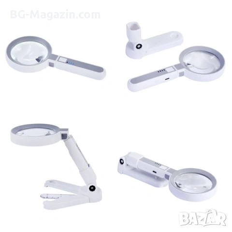 Акумулаторна ръчна увеличителна лупа с LED осветление USB зареждане за четене 4X увеличение и скала, снимка 8 - Други инструменти - 53032303