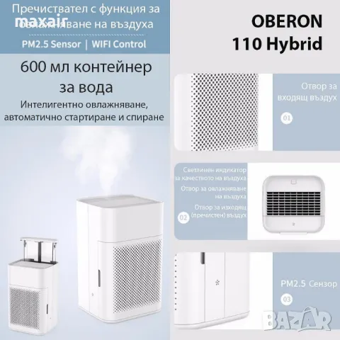 Oberon 110 HYBRID (до 15 м2) – Пречиствател и овлажнител на въздух * Безплатна доставка, снимка 5 - Овлажнители и пречистватели за въздух - 47407602