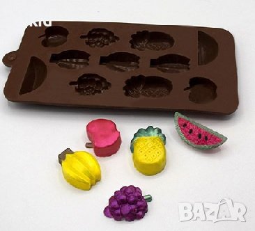Микс плодове ананас банан ябълка резен силиконов молд форма фондан шоколадови бонбони гипс лед, снимка 2 - Форми - 37065769