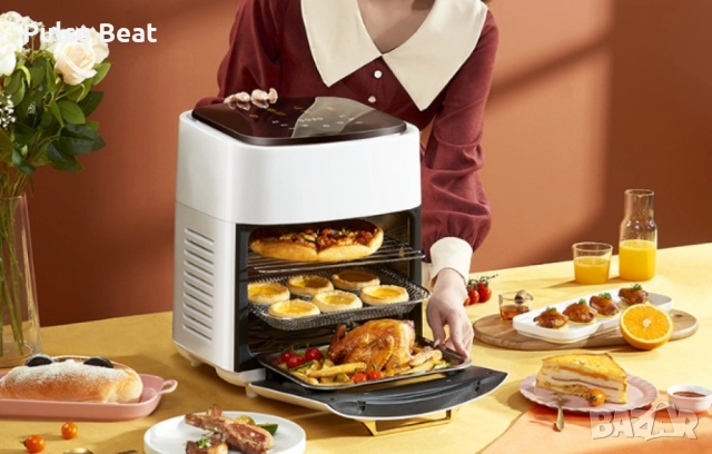 Фритюрник с горещ въздух (Air Fryer) – трислоен, супер голям капацитет . Черен и бял, снимка 7 - Фритюрници - 52429592