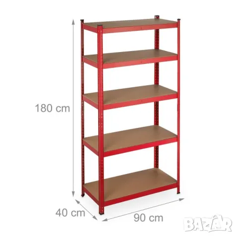Тежкотоварен стелаж Relaxdays с 5 рафта в червено 180см,до 875кг , снимка 6 - Други стоки за дома - 48772375