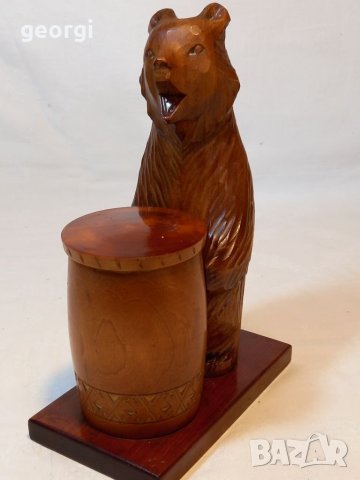 Руска дърворезба мечка с буре мед, снимка 2 - Декорация за дома - 37978025
