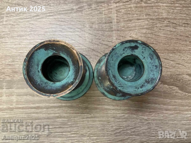 Старинни месингови свещници, комплект от два броя, снимка 2 - Антикварни и старинни предмети - 51455697