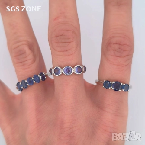 сребърен пръстен с естествени сапфири, снимка 6 - Пръстени - 52278012