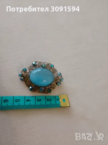 Стара Дамска Брошка със сини циркони и филигран, снимка 3 - Антикварни и старинни предмети - 48598246