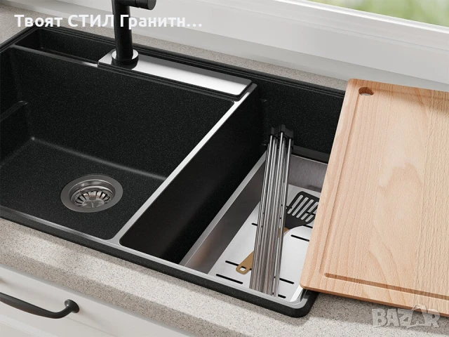 Черна кухненска гранитна мивка Париж 80 Work&Store 780 x 530 мм, снимка 6 - Мивки - 51286468