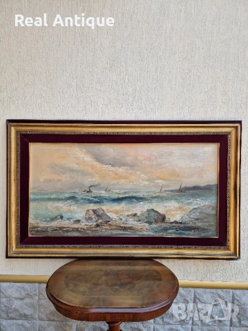 Маринизъм авторска масло платно картина голяма , снимка 1