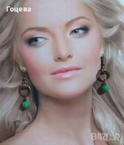 Красив комплект бижута с редките камъни зелен Азурит и медни орнаменти , снимка 5 - Бижутерийни комплекти - 38868260