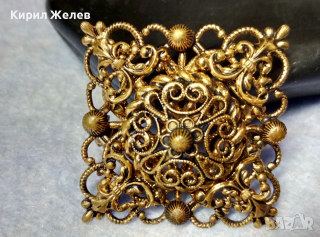 СТАРИННА РАЗКОШНА ПОЗЛАТЕНА МЕДНА БРОШКА ФИНА РЪЧНА МАЙСТОРСКА АЖУРНА ИЗРАБОТКА 20442, снимка 3 - Антикварни и старинни предмети - 51255531