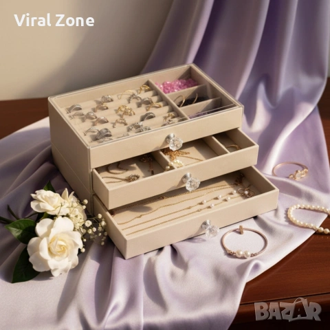 Органайзер за бижута с три чекмеджета – Multi functional Jewelry Storage Box, снимка 2 - Други - 53480174
