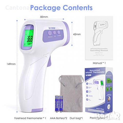 Професионален инфрачервен термометър, цифров термометър за чело за измерване на хора и предмети, снимка 3 - Други - 35406448