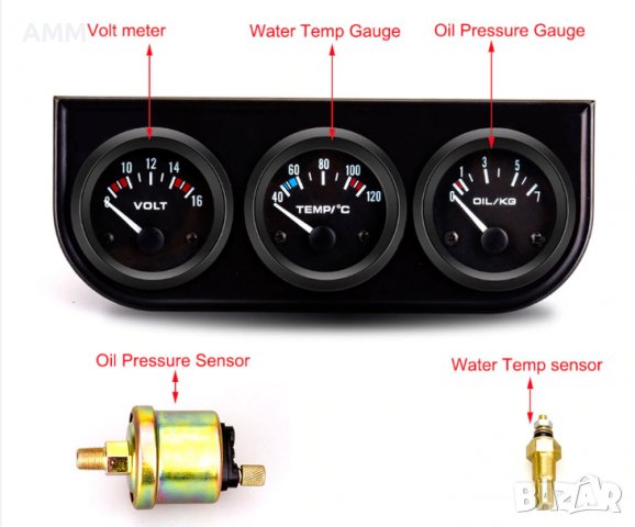 Стрелкови измервателен уред комплект антифриз , вода / налягане / напрежение.